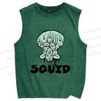 Unisex SpongeBob Squidward Printed Washed Tank Top