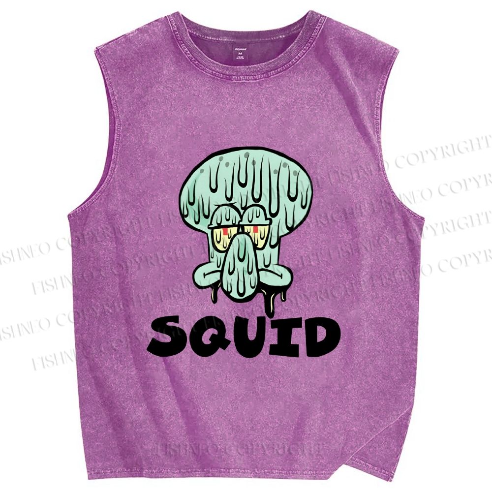 Unisex SpongeBob Squidward Printed Washed Tank Top