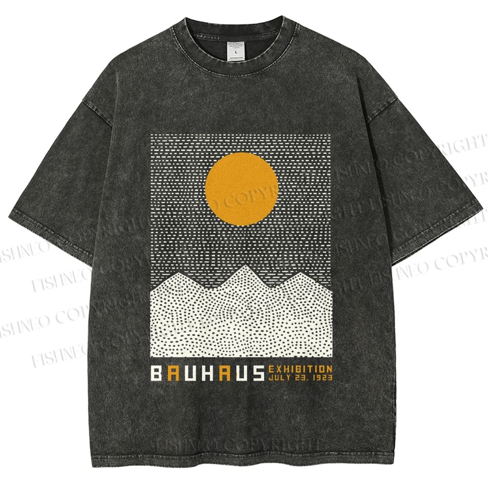 Unisex Bauhaus Mountain Sunrise Printed Washed Tee