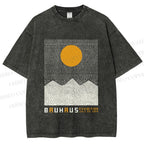 Unisex Bauhaus Mountain Sunrise Printed Washed Tee