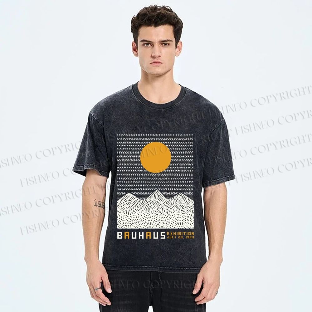 Unisex Bauhaus Mountain Sunrise Printed Washed Tee