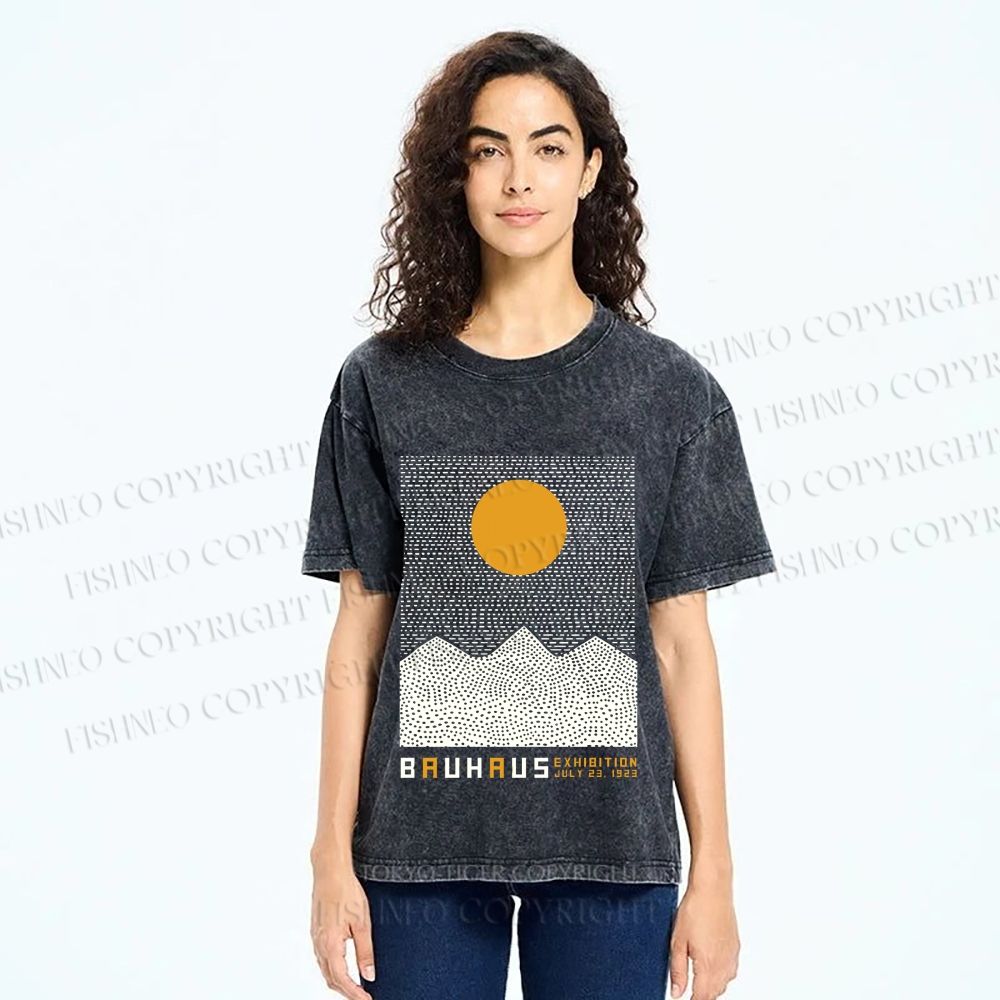 Unisex Bauhaus Mountain Sunrise Printed Washed Tee