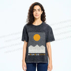 Unisex Bauhaus Mountain Sunrise Printed Washed Tee