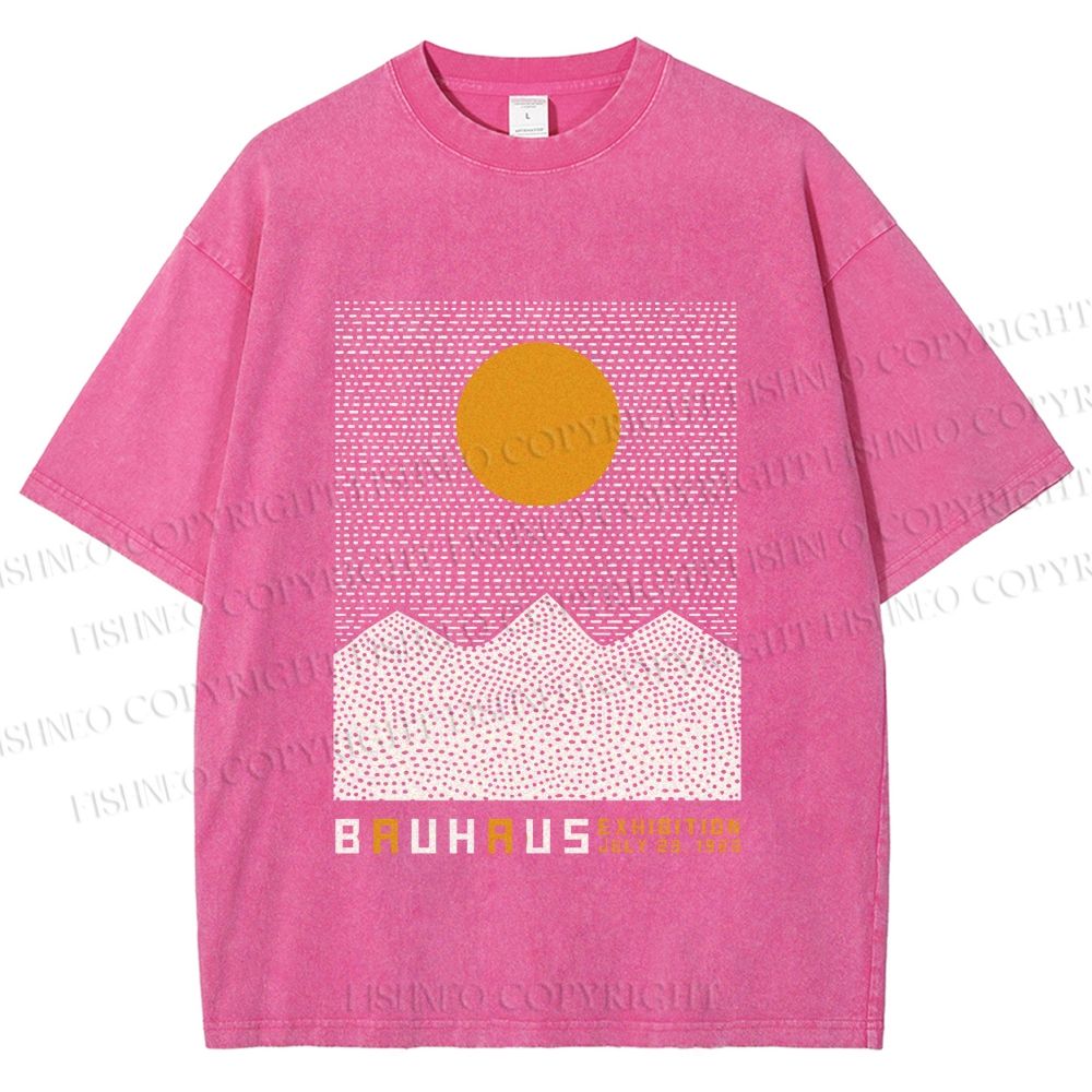 Unisex Bauhaus Mountain Sunrise Printed Washed Tee