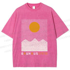 Unisex Bauhaus Mountain Sunrise Printed Washed Tee
