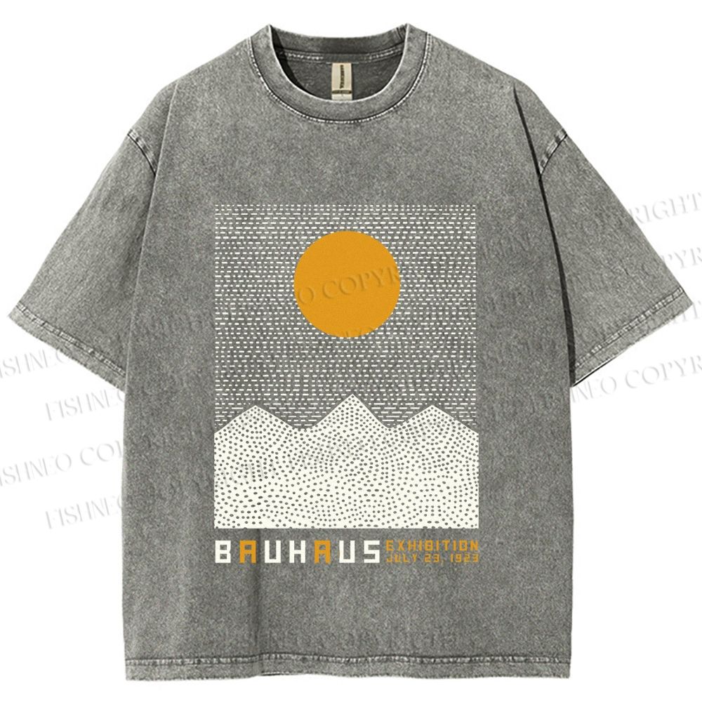 Unisex Bauhaus Mountain Sunrise Printed Washed Tee