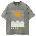 Unisex Bauhaus Mountain Sunrise Printed Washed Tee