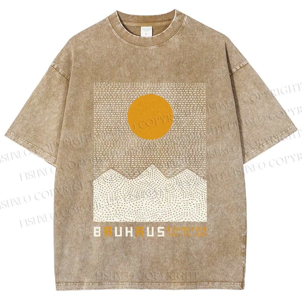 Unisex Bauhaus Mountain Sunrise Printed Washed Tee