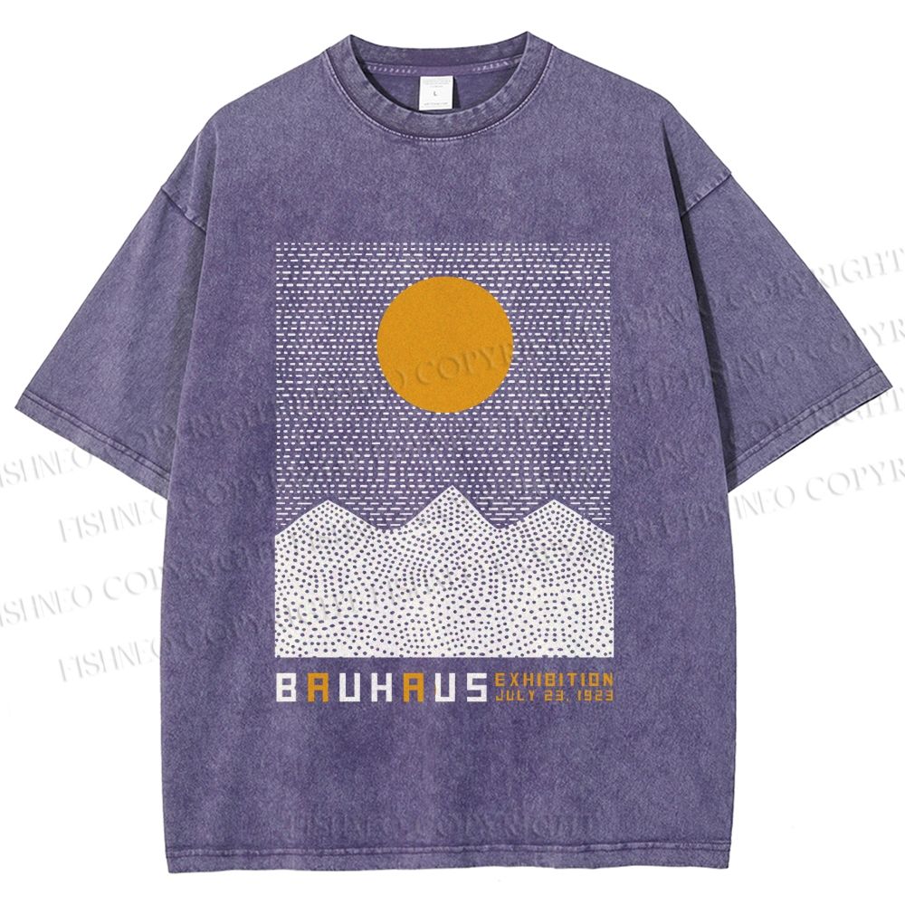 Unisex Bauhaus Mountain Sunrise Printed Washed Tee