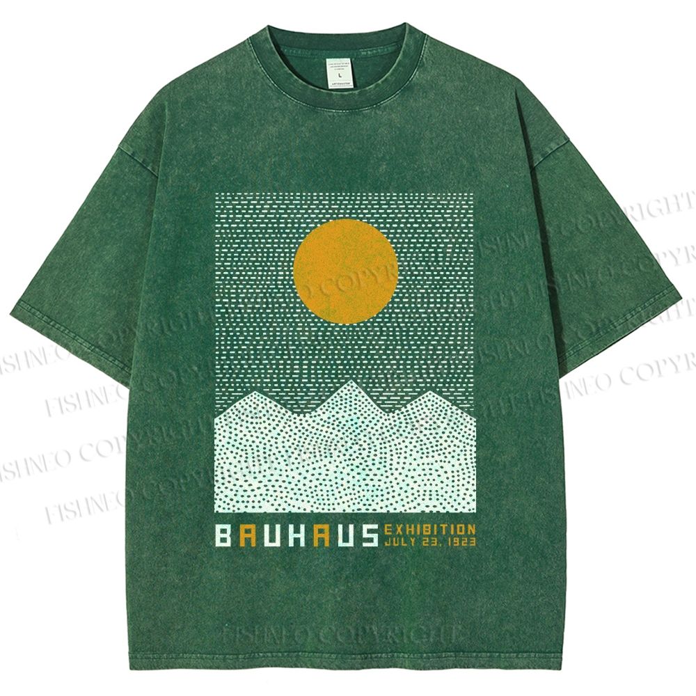 Unisex Bauhaus Mountain Sunrise Printed Washed Tee