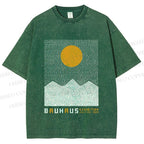 Unisex Bauhaus Mountain Sunrise Printed Washed Tee