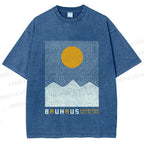 Unisex Bauhaus Mountain Sunrise Printed Washed Tee