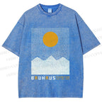 Unisex Bauhaus Mountain Sunrise Printed Washed Tee