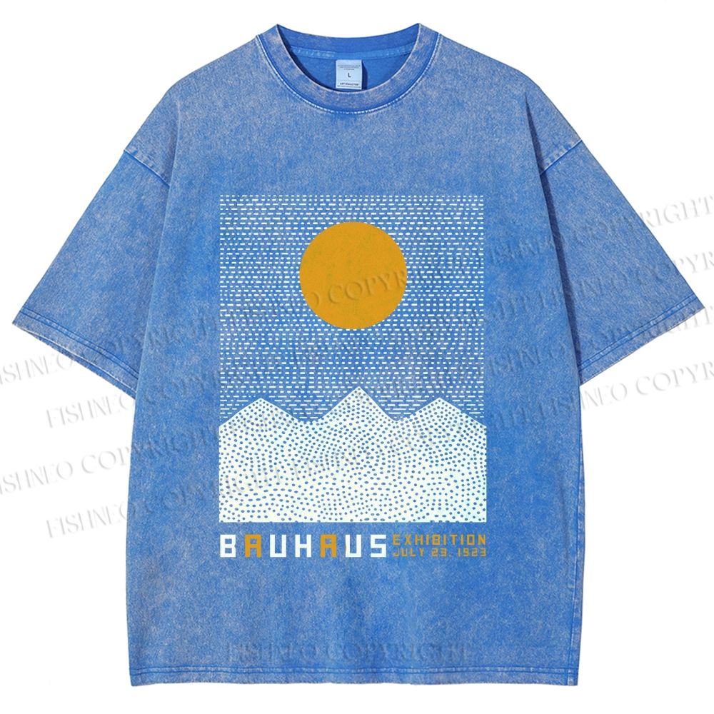 Unisex Bauhaus Mountain Sunrise Printed Washed Tee