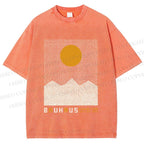 Unisex Bauhaus Mountain Sunrise Printed Washed Tee