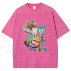 Unisex SpongeBob Squidward and Mr.Krabs Printed Washed Tee
