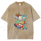 Unisex SpongeBob Squidward and Mr.Krabs Printed Washed Tee