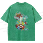 Unisex SpongeBob Squidward and Mr.Krabs Printed Washed Tee