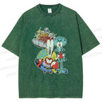 Unisex SpongeBob Squidward and Mr.Krabs Printed Washed Tee
