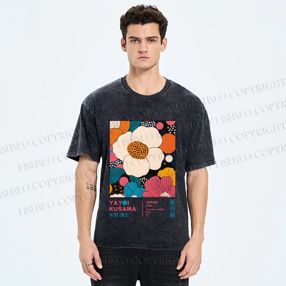 Unisex Yayoi Kusama Flowers Printed Washed Tee