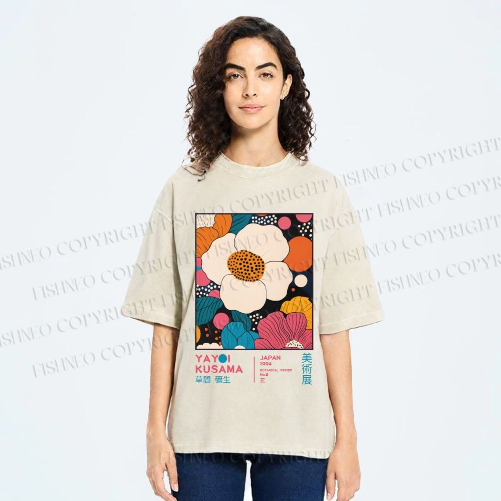 Unisex Yayoi Kusama Flowers Printed Washed Tee