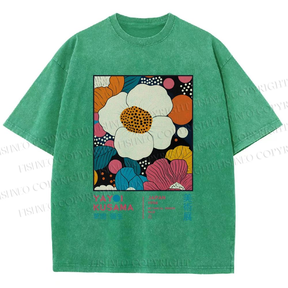Unisex Yayoi Kusama Flowers Printed Washed Tee