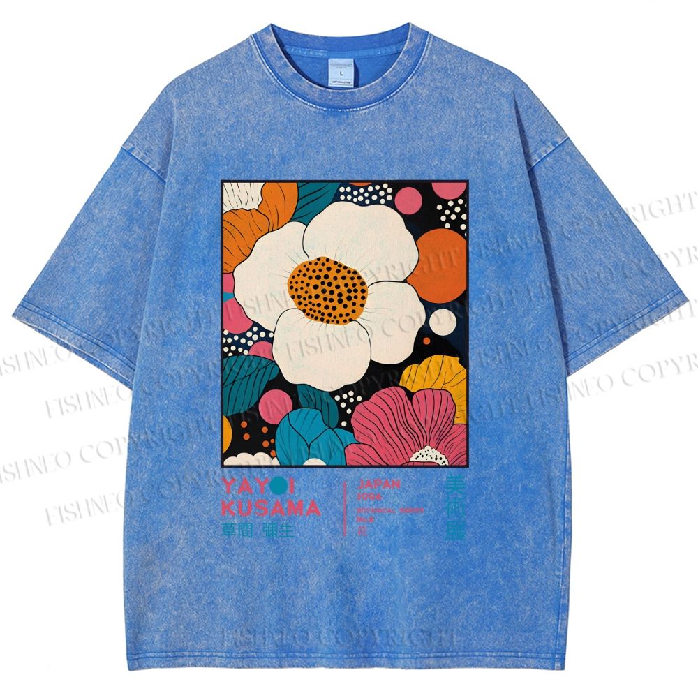 Unisex Yayoi Kusama Flowers Printed Washed Tee
