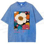 Unisex Yayoi Kusama Flowers Printed Washed Tee