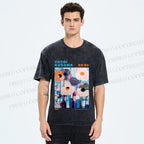 Unisex Yayoi Kusama Blue Flowers  Printed Washed Tee