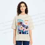 Unisex Yayoi Kusama Blue Flowers  Printed Washed Tee