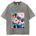 Unisex Yayoi Kusama Blue Flowers  Printed Washed Tee