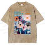 Unisex Yayoi Kusama Blue Flowers  Printed Washed Tee