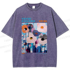 Unisex Yayoi Kusama Blue Flowers  Printed Washed Tee