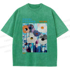 Unisex Yayoi Kusama Blue Flowers  Printed Washed Tee