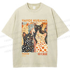 Unisex Yayoi Kusama Cats With Dots Printed Washed Tee