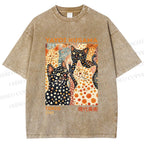 Unisex Yayoi Kusama Cats With Dots Printed Washed Tee