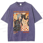 Unisex Yayoi Kusama Cats With Dots Printed Washed Tee