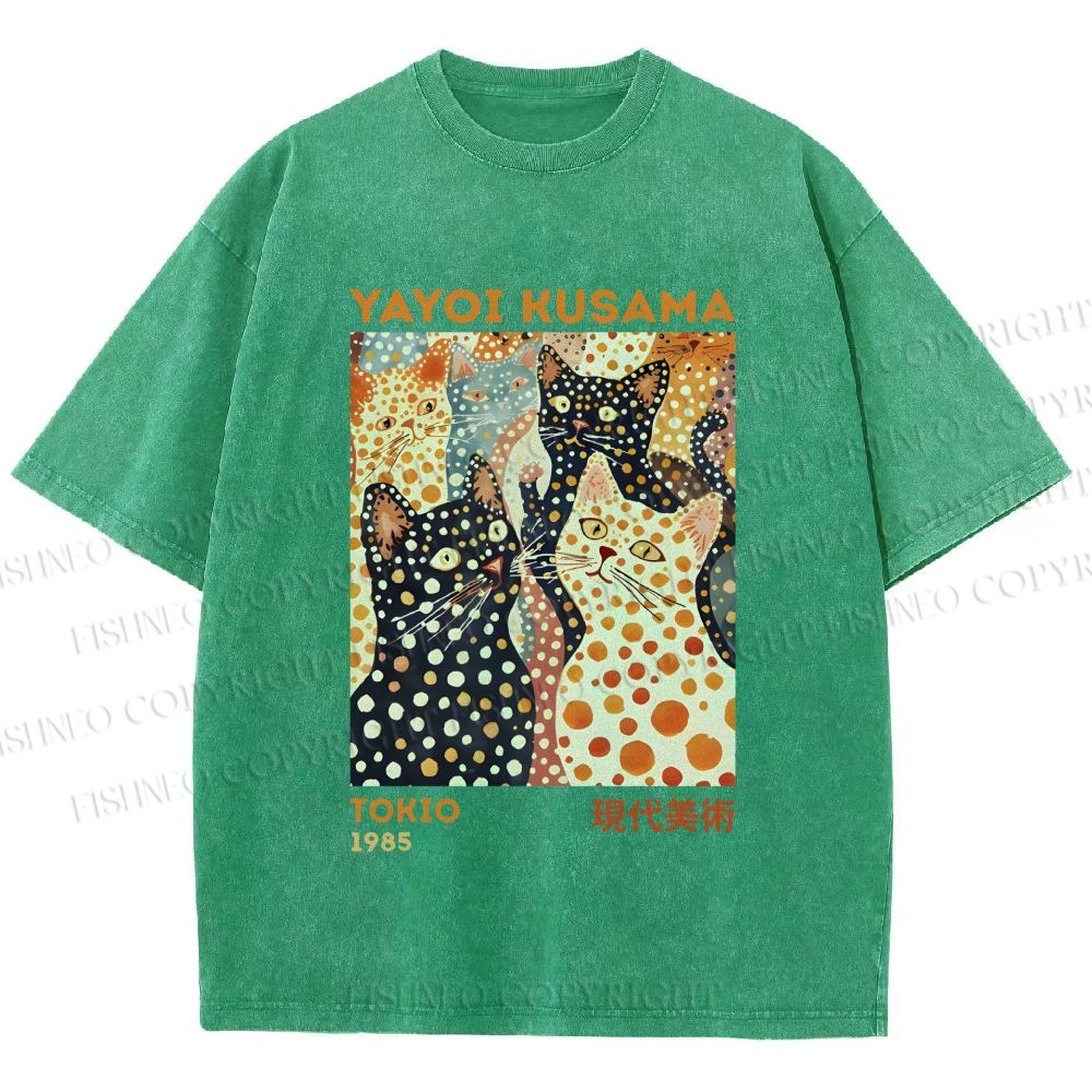 Unisex Yayoi Kusama Cats With Dots Printed Washed Tee