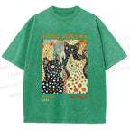 Unisex Yayoi Kusama Cats With Dots Printed Washed Tee