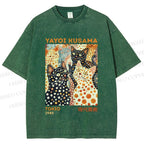 Unisex Yayoi Kusama Cats With Dots Printed Washed Tee