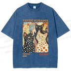 Unisex Yayoi Kusama Cats With Dots Printed Washed Tee