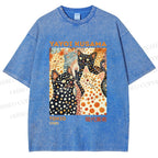 Unisex Yayoi Kusama Cats With Dots Printed Washed Tee
