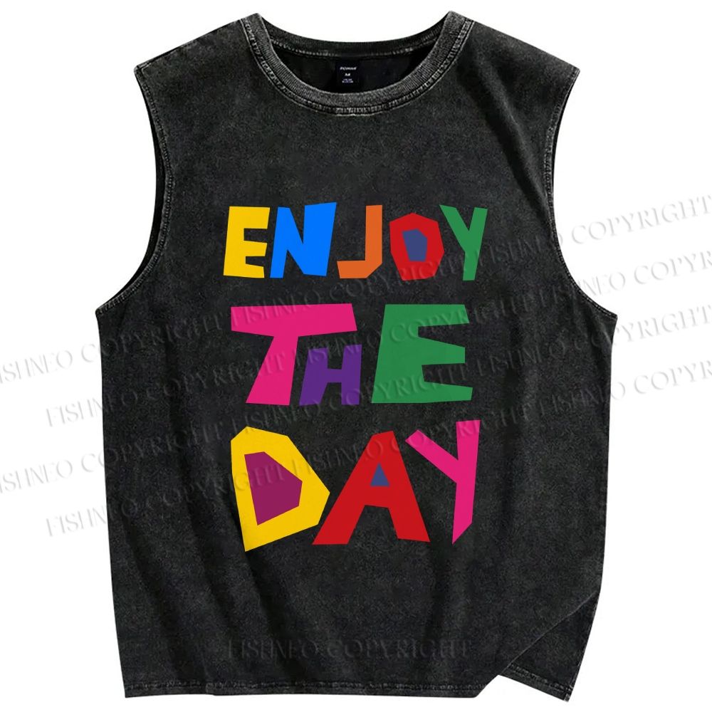 Unisex Enjoy The Day Printed Washed Tank Top
