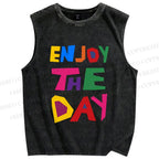 Unisex Enjoy The Day Printed Washed Tank Top