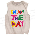 Unisex Enjoy The Day Printed Washed Tank Top