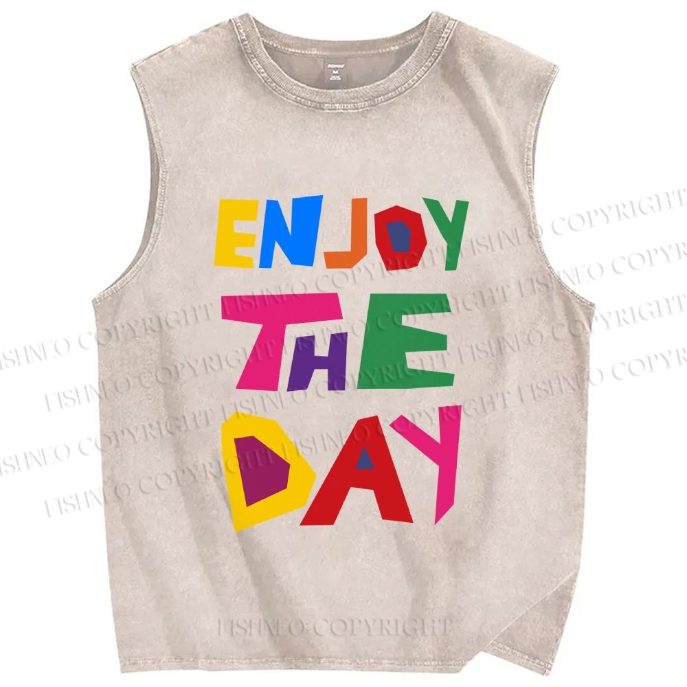 Unisex Enjoy The Day Printed Washed Tank Top