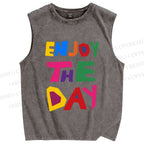 Unisex Enjoy The Day Printed Washed Tank Top