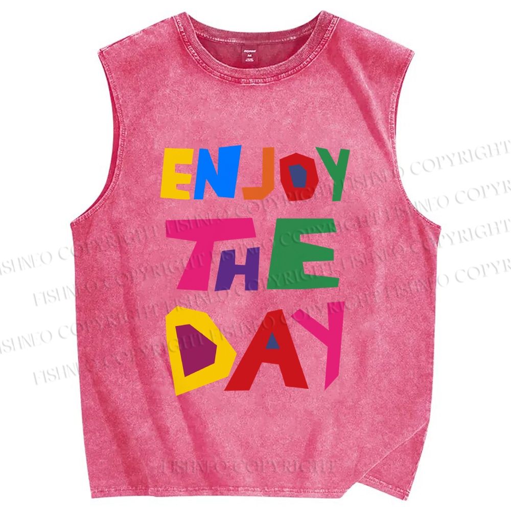 Unisex Enjoy The Day Printed Washed Tank Top