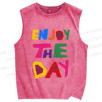 Unisex Enjoy The Day Printed Washed Tank Top