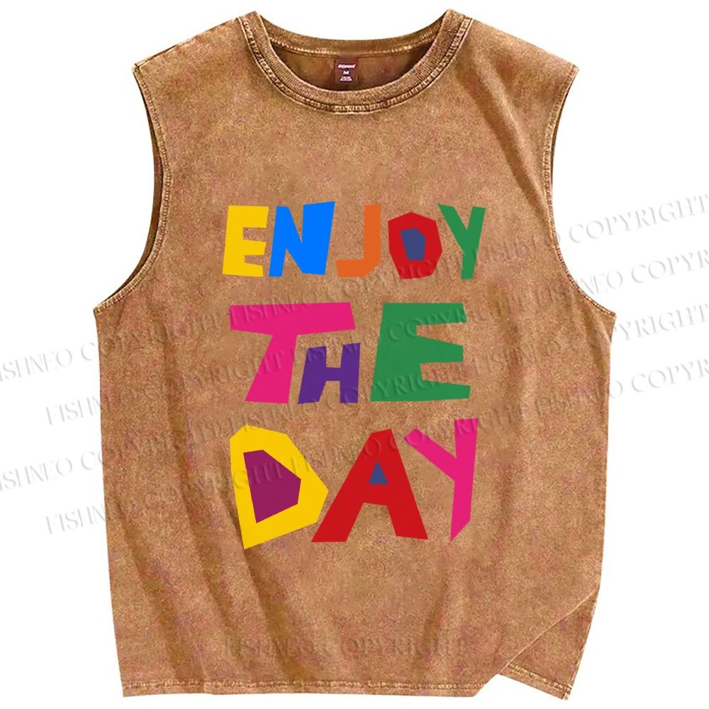 Unisex Enjoy The Day Printed Washed Tank Top